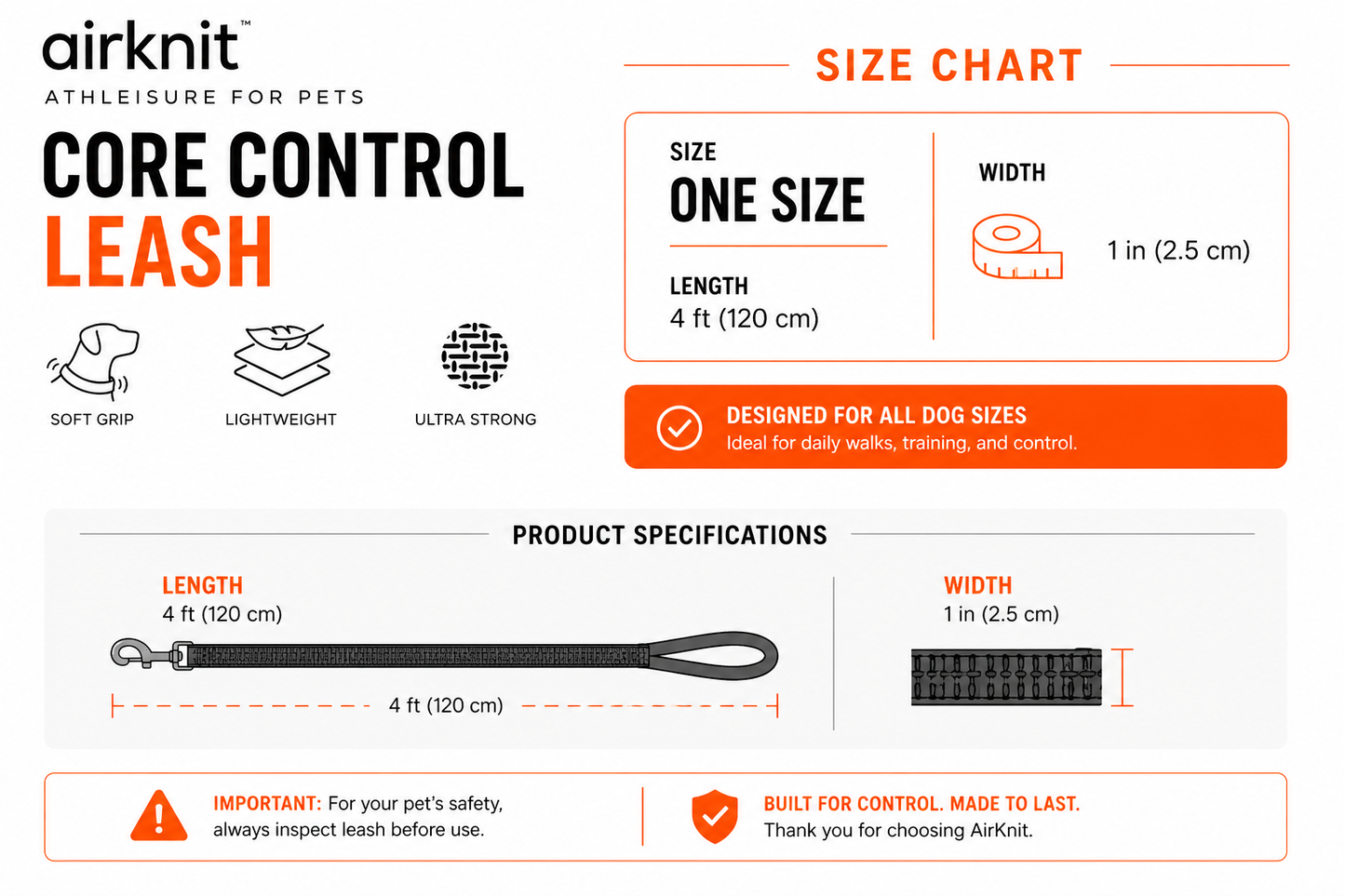 AirKnit™ Stormi Core Control Leash — Lightweight Knit Dog & Cat Leash